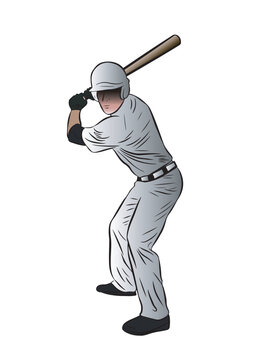 Young Man Playing Baseball. Full Body Character Holding A Baseball Bat. Vector Illustration Isolated On Transparent Background