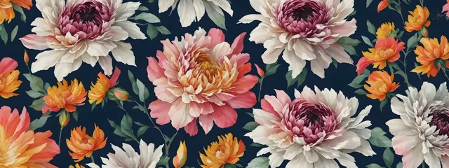 Möbelaufkleber Delicate floral watercolor pattern, floral pattern for textile and background, watercolor peony flowers and green leaves, soft colors, boho style on a beige background, floristic vintage.Generative AI © 360VP