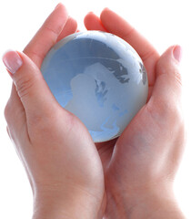 Hands Holding Glass Globe - Isolated