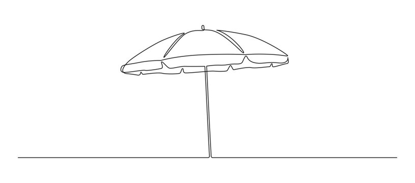 recommend clip art: One continuous line drawing of beach umbrella. Concept of summer vacation and travel in paradise island and sea in simple linear style. Editable stroke. Doodle vector illustration