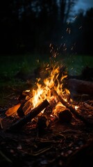 A bonfire at night with sparks. Generative AI. 