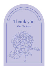 A simple and trendy style card, invitation, panel design frame illustration with a picture of a hydrangea flower. Card template for confession, love, thank you, wedding, party etc.