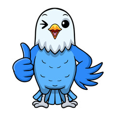 Cute blue love bird cartoon giving thumb up