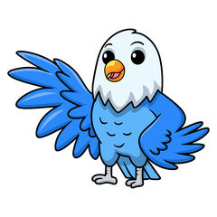 Cute blue love bird cartoon waving hand