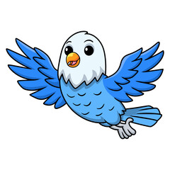Cute blue love bird cartoon flying