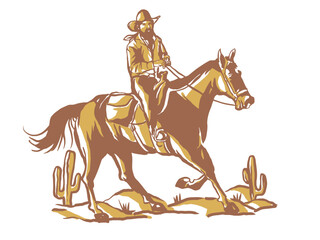 cowboy illustration wild west graphic rodeo design outlaw vintage bad land