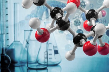 Colored molecules model on desk in lab