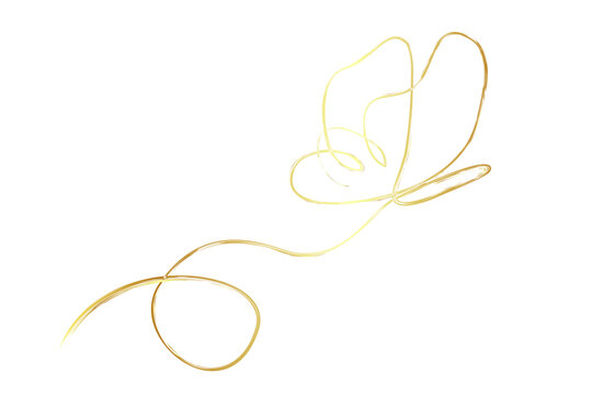 vector simple gold golden crayon or chalk effect line art single or one continuous fly butterfly