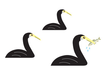 鮎をくわえる鵜、くわえていない鵜セット