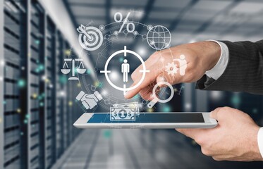 Customer and target concept, business man with digital tablet
