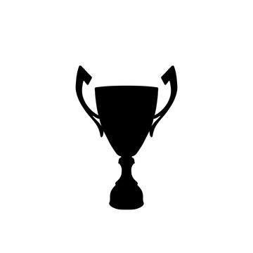 Puchar, nagroda dla zwycięzcy. Trofeum dla mistrza. Czarny symbol na białym tle. Wektorowa ilustracja.