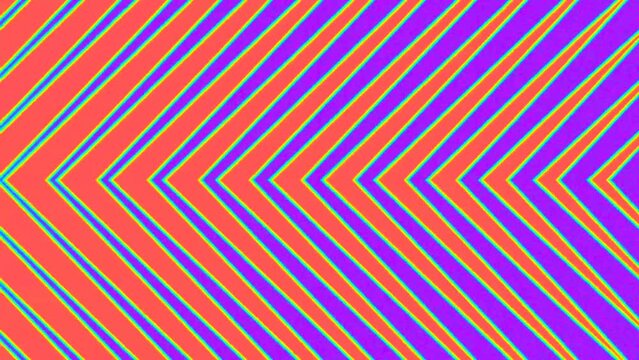 Uniform motion of illusory arrow symbol for loop playback on abstract background. Colorful arrow shape animated background.