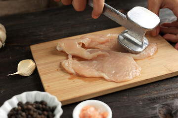 Fototapeta na wymiar Beat Chicken using Meat Tenderizer