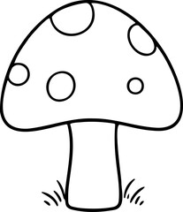 Mushroom vector illustration. Black and white outline fungus coloring book or page for children