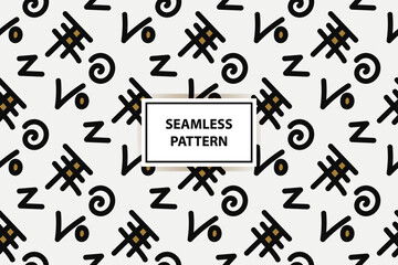 Abstract pattern with lines, rhombuses A seamless vector background. white, black and gold texture