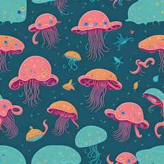 Fototapeta premium Seamless Jellyfish Ocean Pattern Tiling