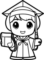 Cute muslim girl graduate drawing outline