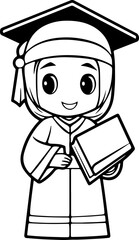 Cute muslim girl graduate drawing outline