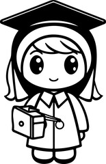Cute muslim girl graduate drawing outline