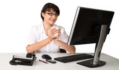 Woman working on office computer