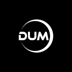 DUM letter logo design with black background in illustrator, cube logo, vector logo, modern alphabet font overlap style. calligraphy designs for logo, Poster, Invitation, etc.