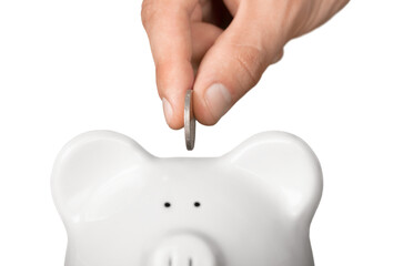 Hand Putting a Coin in Piggy Bank