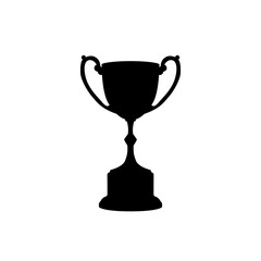 Puchar, nagroda dla zwycięzcy. Trofeum dla mistrza. Czarny symbol na białym tle. Wektorowa ilustracja.