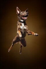 Illustration of a dog jumping in the air with its mouth open created with Generative AI technology