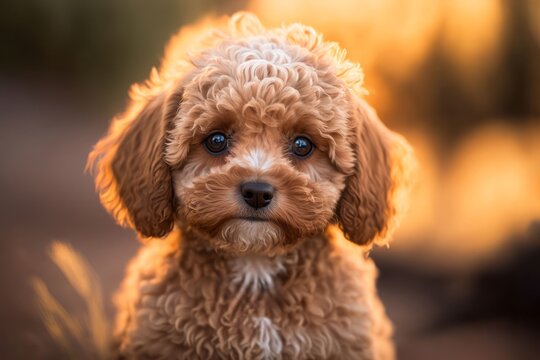 Cute Cavapoo / Cavoodle portrait - up close - golden hour - generative ai