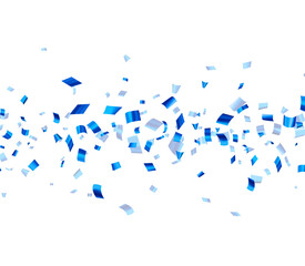 Falling blue cut out foil ribbon confetti background. - obrazy, fototapety, plakaty