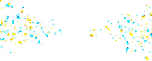 Blue and yellow cut out ribbon confetti background..