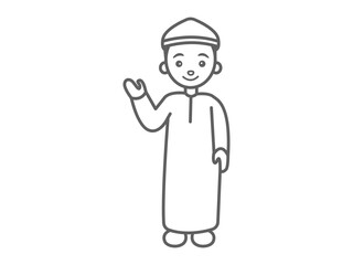 line art icon symbol male muslim waving hand