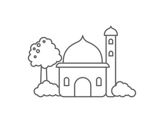 line art mosque symbol icon with some plants