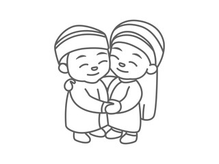 Fototapeta na wymiar line art icon symbol of boys hugging