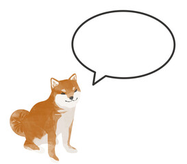ふきだしとお座りする柴犬のワンポイント素材