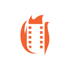 film rolls and burning fire logo vector, Film Fire logo icon vector template