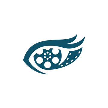 eye film play logo design template, Symbol circle eye logo design, Identity Corporate Eye Care vector logo design