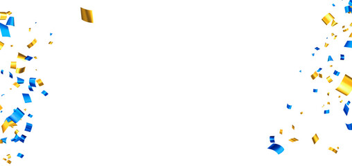 Blue and yellow foil cut out ribbon confetti frame with space for text..