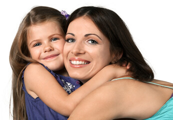 Portrait of Mother and Young Daughter Hugging