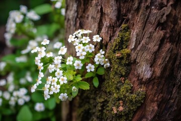 Spring white forest flowers background
