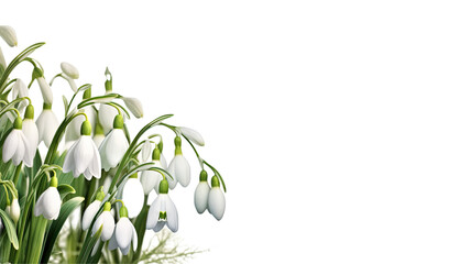 Fototapeta na wymiar delicate snowdrop flowers as a frame border, isolated with negative space for layouts