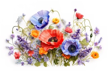 Painting of a beautiful colorful bouquet of flowers in spring