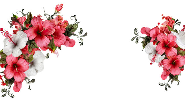 elegant hibiscus flowers as a frame border, isolated with negative space for layouts