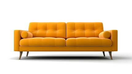 Modern orange sofa on isolated white background. Furniture for the modern interior, minimalist design. Generative AI