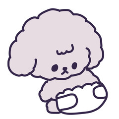 おむつを付けたかわいいトイプードルの子犬のイラスト