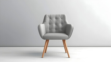 stylish chair with gray top and light wooden legs isolated on white background Generative AI