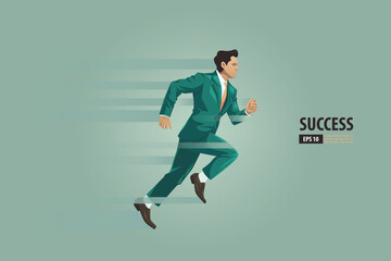 Fototapeta na wymiar Businessman with suit running to success. acceleration for gain a profit sales. background vector illustration
