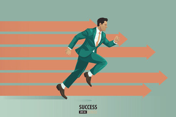 Fototapeta na wymiar Business arrows concept with businessman with suit running to success. acceleration for gain a profit sales. background vector illustration