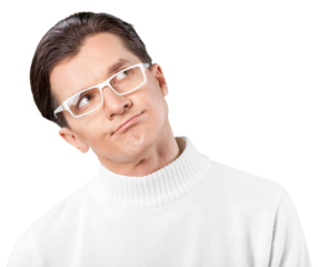 Businessman thinking in white glass