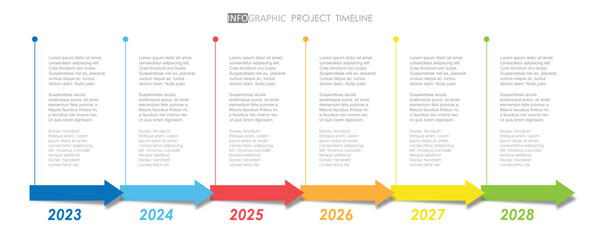 business project arrow roadmap timeline diagram Infographic roadmap template for business. 6 step modern Timeline diagram calendar with presentation vector infographics.